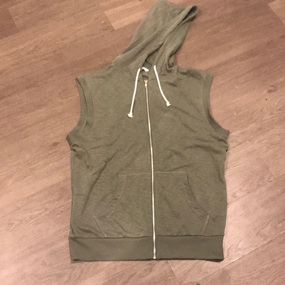 Navy green sleeve less hoodie
